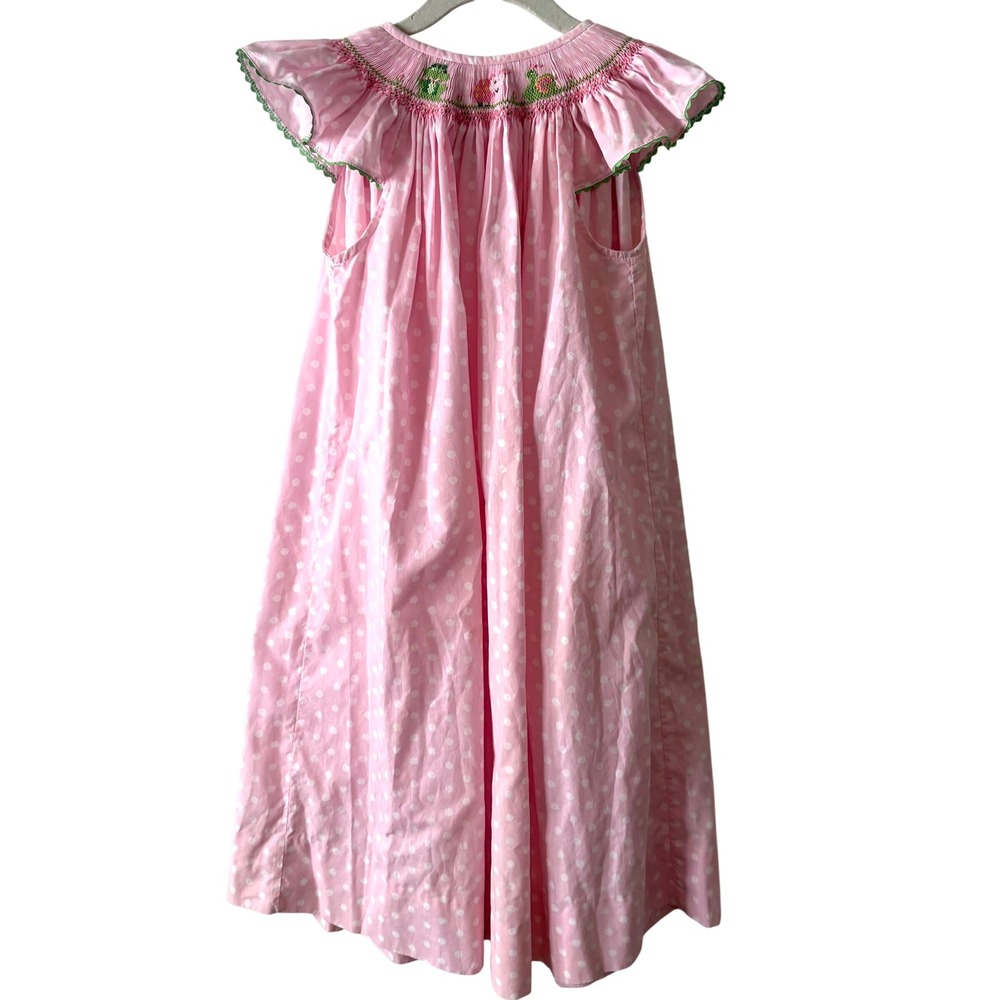 Amanda Remembered Pink Polka Dot Frog Pig Snail Smocked Dress in Size 6X
